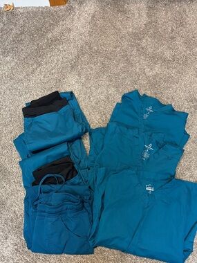 Butter Soft Women's Teal Medical Scrub Set - V-Neck Top & Pants (3 tops,4 pants)